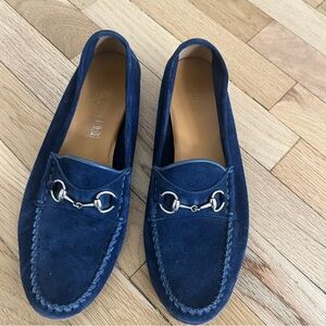 Gucci Blue Suede Horsebit Loafers Size 38